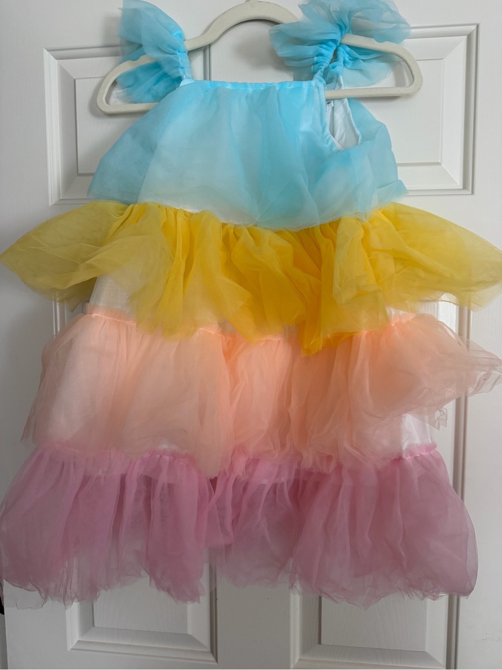 Lola + The Boys Multi-Color Tulle Ruffle Dress - Blue, Yellow, Peach, Pink